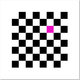 Checkered Black and White with One Hot Pink Square Posters and Art